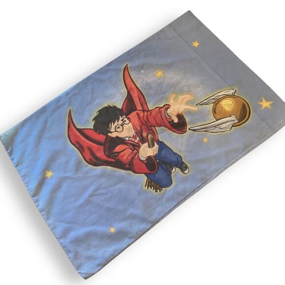 Vintage Harry Potter Blue Quidditch Golden Snitch Kidcore Standard Pillowcase - Picture 2 of 15